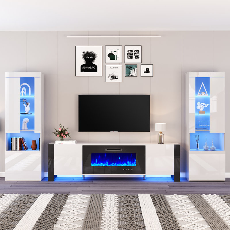 Bhhatu Entertainment Center with Electric Fireplace, 70", White/Black