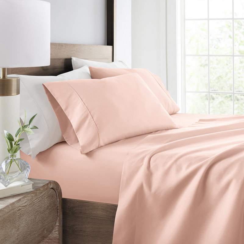 Ensemble de draps 4 pièces, Ensemble de draps pour lit double avec 2 taies d'o, Rougir