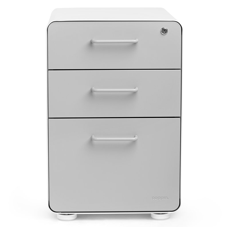  Stow 3-Drawer File Cabinet, Without Caster, White/Light Gray, Without Caster
