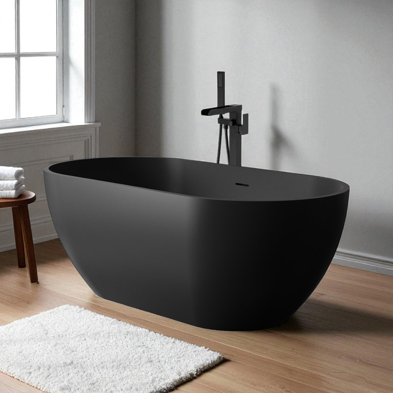 Baignoire de trempage autoportante en résine 59 po x 29,5 po, Noir mat