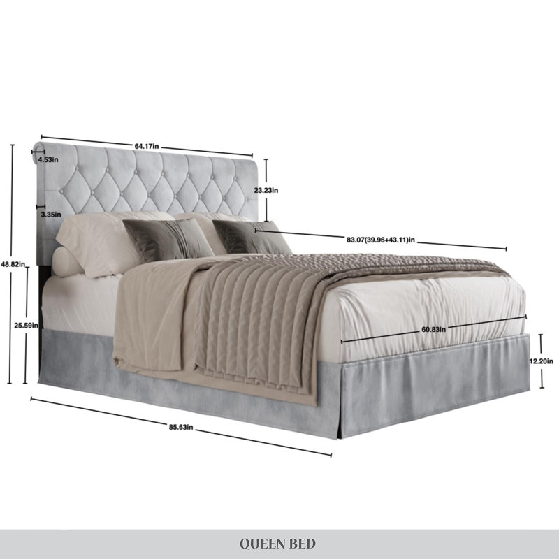 Iseah Upholstered Sleigh Bed, Full/Double, Silver Gray