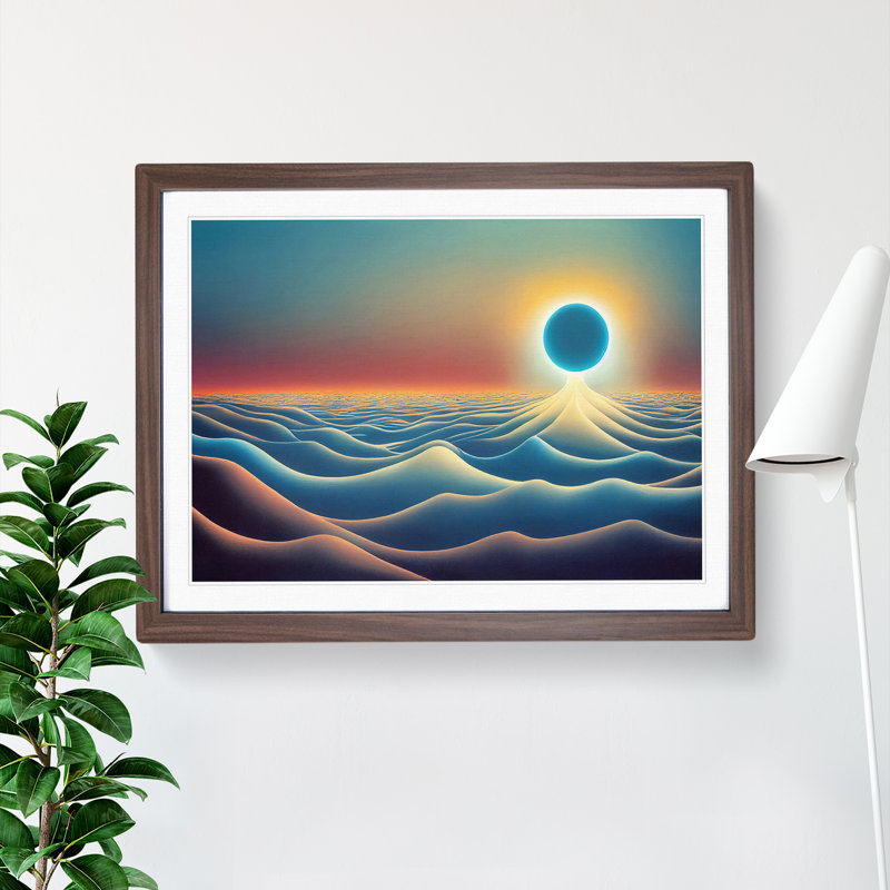 XH1022-8736X Surrealistic Ocean View Abstract - Single Picture Frame Print, 46cm H x 64cm W x 2cm D, Walnut