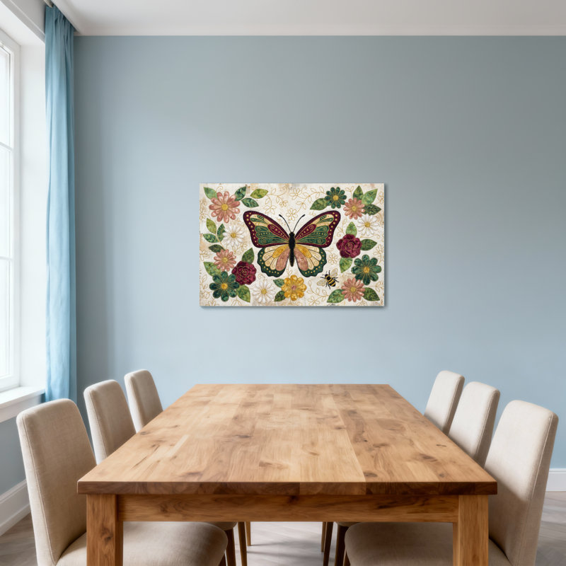 Animaux, papillon, fleurs, feuilles, abeille, art, H 20 po x l 30 po