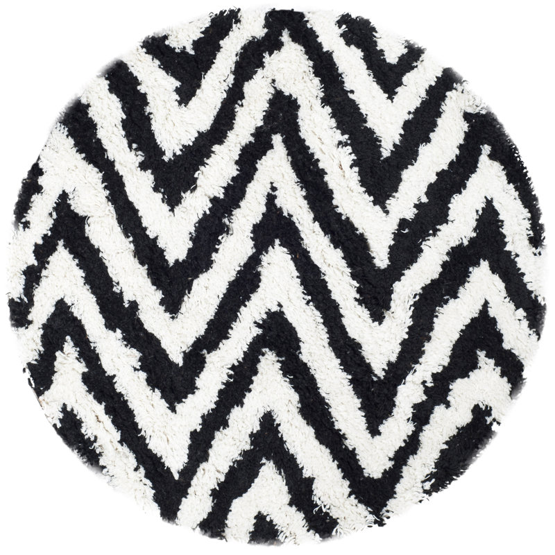 Delane Handmade Shag Black/White Area Rug, Round 4'