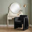 Chaise de salle à manger moderne de style tonneau, 66 x 67 x 79 cm, bois et velours, à l'unité, noire, avec accoudoirs et dossier ergonomique.