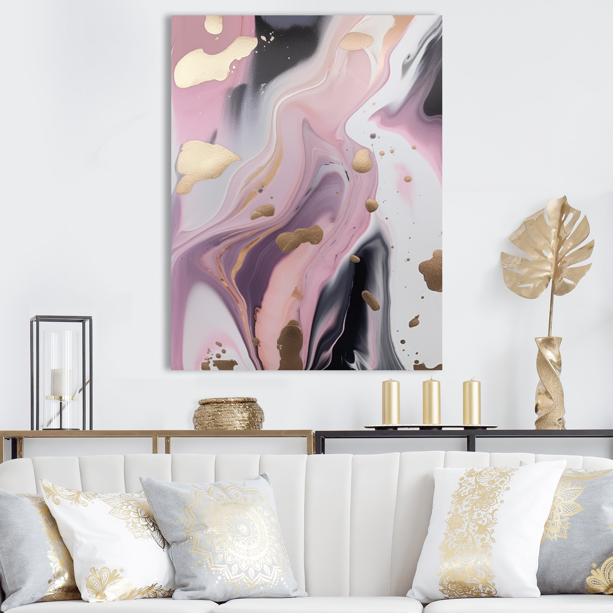 Mercer41 Gold And Pink Swirl Ink I - Abstract Marble Canvas Wall Art ...