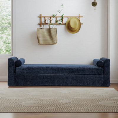 90.5" Modern Bench,window-side Bench With Armrests,chenille Couch With 2 Bolster Pillows, For Bedrooms, Living Room, Dormitories