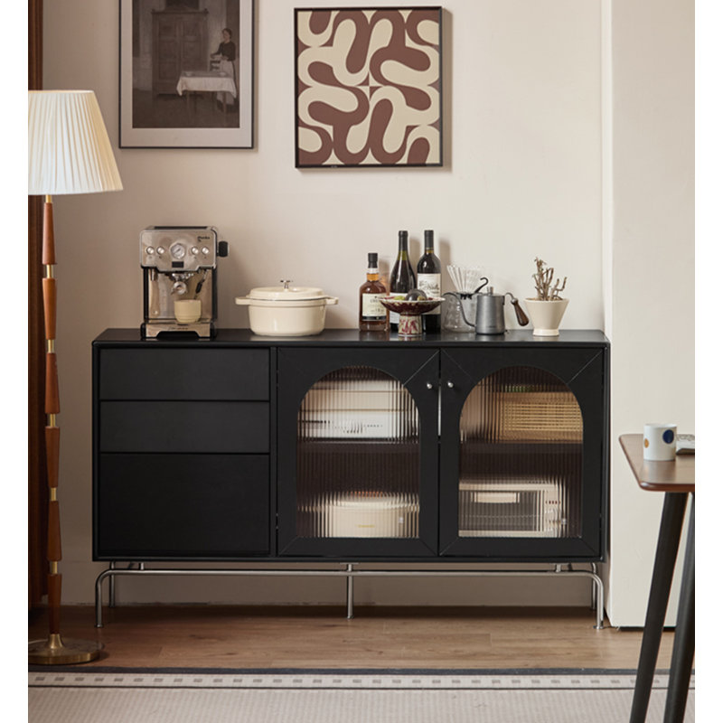 Buffet décoratif moderne minimaliste en bois d'hévéa et en verre