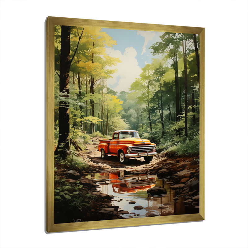 «Xanadu Pickup Truck Whispering Forest II», reproduction sur toile, H 20 po x l 12 po x P 1 po, Encadrement doré