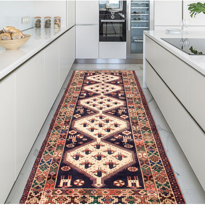 Ecarpetgallery Hand-knotted Konya Dark Navy Wool Rug 3'7" X 10'4" In Red