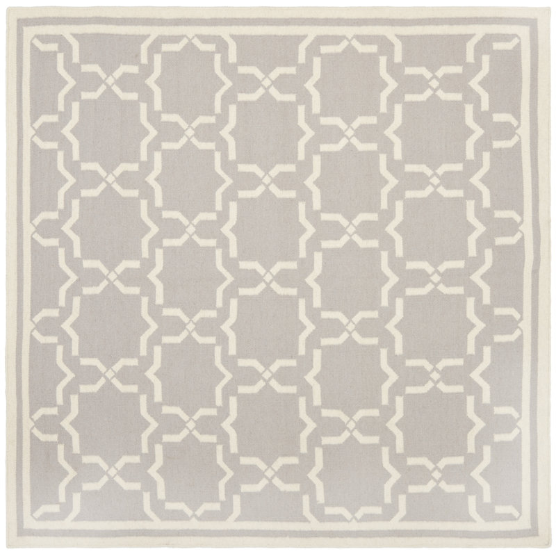 Tapis gris / ivoire en laine tissé à la main et à plat Rodgers, Carré 6 pi