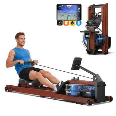 MERACH Foldable Wooden Water Rowing Machine, 400 lbs weight capacity, with Monitor and Free App