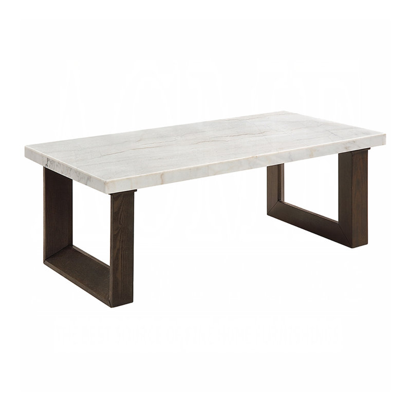 Rectangular Coffee Table With Marble Top In White And Brown
