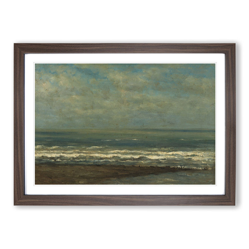 Seascape at Heijst by Willem Roelofs - Picture Frame Painting, Walnut Framed, 27cm H x 36cm W x 2cm D