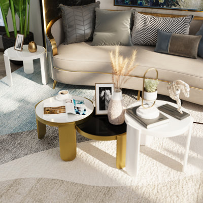 Luxury 4 In 1 Gold Coffee Table, 4-Piece Round Nesting Coffee Table Set Of 4, Gold Coffee Table For Living Room, Apartment, Office, Small Space by Everly Quinn