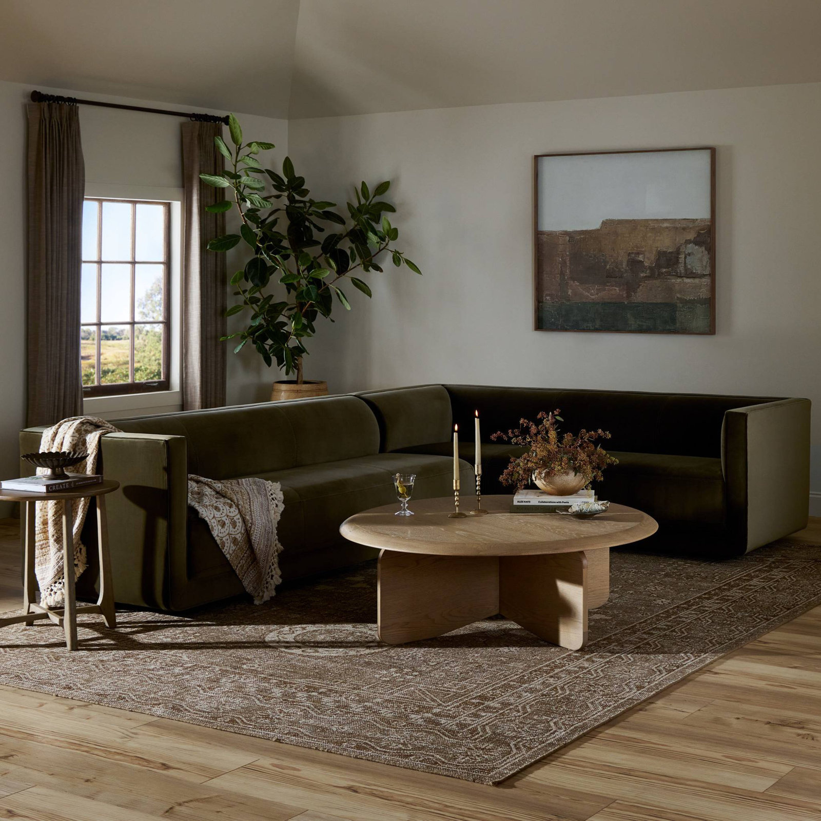Fitch Velvet Corner Sectional, Left Hand Facing, Surrey Olive Performance Velvet