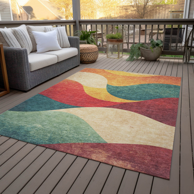 Machine Washable Indoor/Outdoor Kimberlin ACN2184 Swirls Rug, Rectangle 2'6" x 3'10"