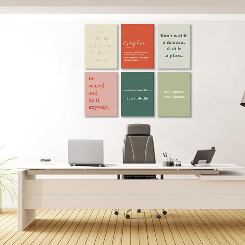 6Pcs Motivational Canvas Wall Art Inspiring Teamwork Posters Prints Inspirational Workplace Pictures Office Positive Quotes Canvas Wall Decor For Bedroom Living Room Home Office 8X10in Framed