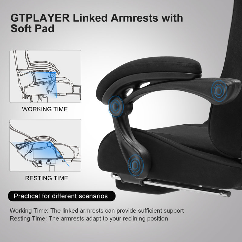 LUCKRACER Adjustable Reclining Ergonomic Swiveling PC & Racing Game Chair with Footrest, Black, Fabric