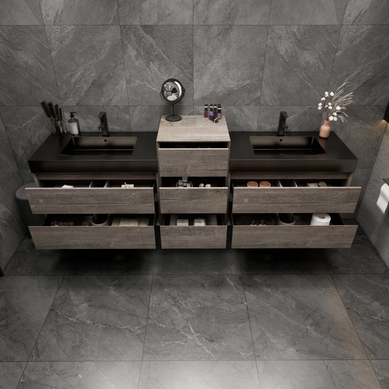 Golitz Wall-Mounted Double Bathroom Vanity Set, Oak