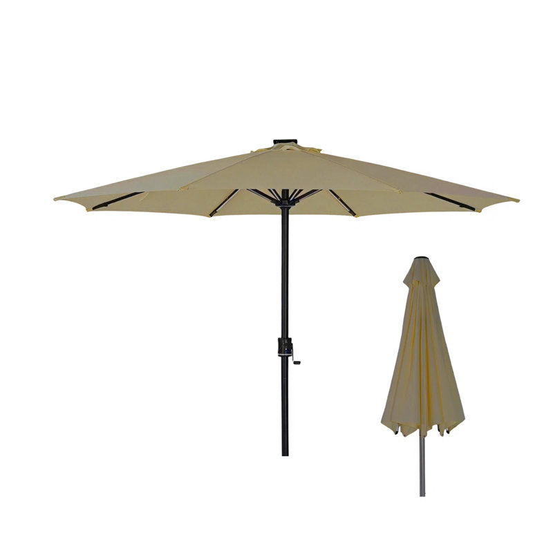 Parasol de patio 10 pi avec lumières solaires à DEL, système de levage à manivelle facile, protection UV, convient au balcon et à la cour