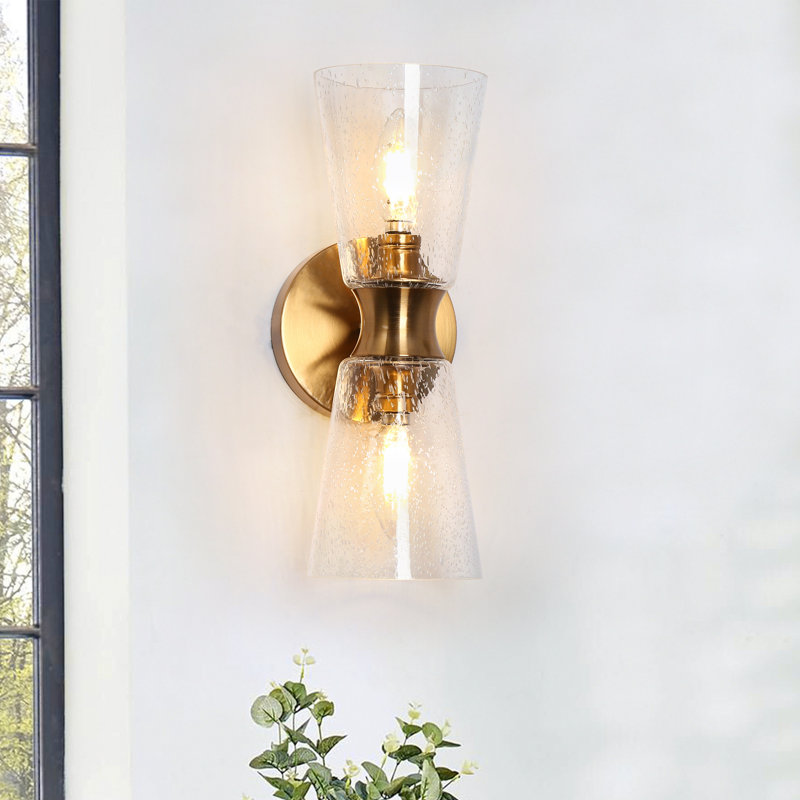 2-Light Bar Wall Sconce Bath Vanity Light with Cylinder Glass Shade 13.4 in Height