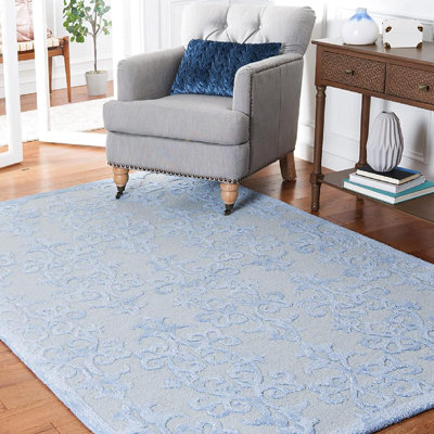 Harger Hand Tufted Wool/Viscose Geometric Rug in Blue