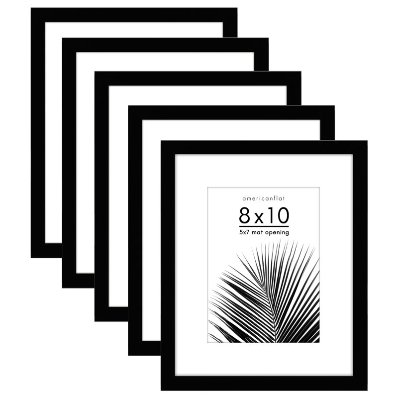 Bulovka 5 Pack Gallery Wall Frames With Mat, Collage Picture, Black, 8" x 10", 5" x 7"