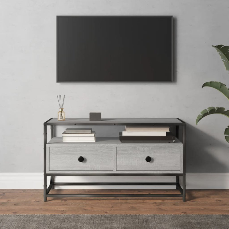 Meuble télé en bois d'ingénierie, acier, Gris