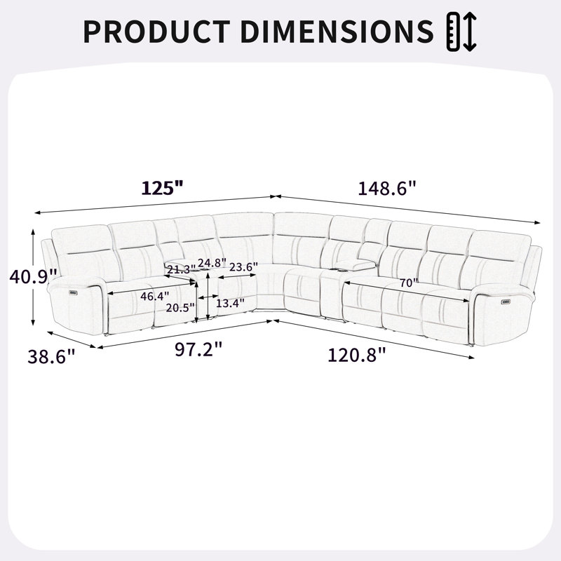 Satori Upholstered Power Reclining L-Shaped Sectional Reversible, Gray Polyester Blend