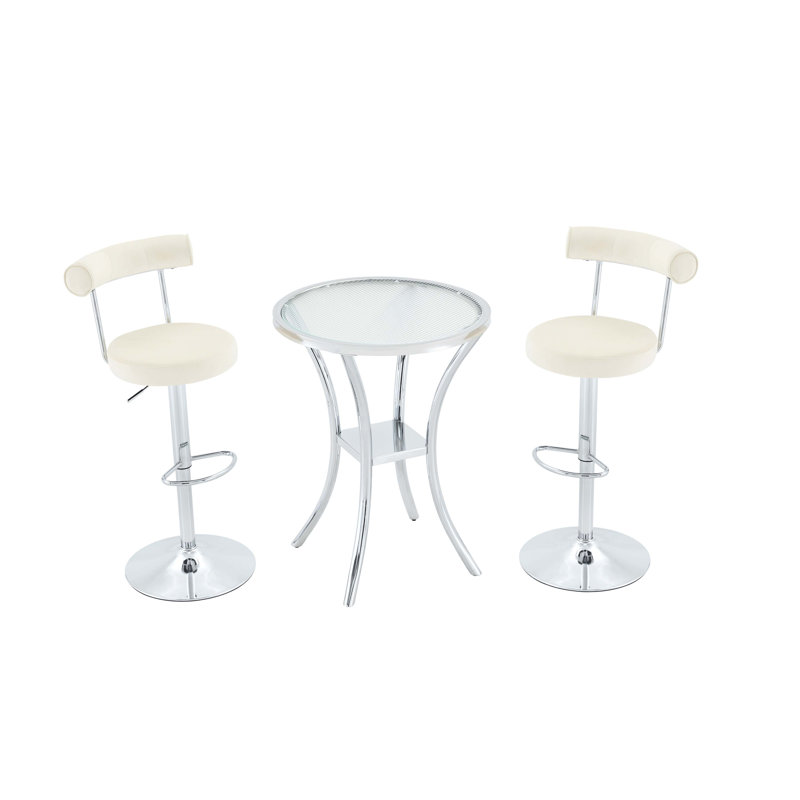 Table de bar en verre trempé en acier inoxydable avec rangement à deux niveaux, bords arrondis et stabilité antidérapante pour la salle à manger, le bureau ou le café.