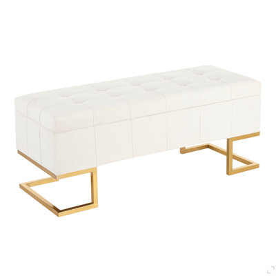 Contemporary Storage Bench In Gold Steel And White Velvet