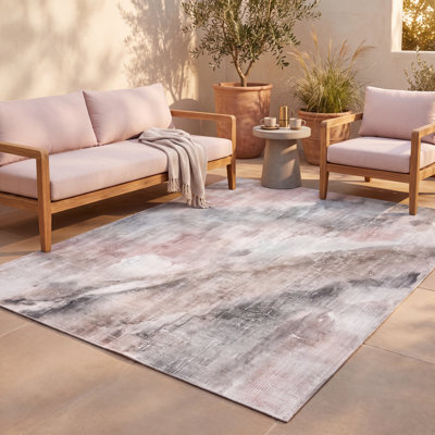Tapis Woodbine moderne à poils courts, effet aquarelle abstrait vieilli, gris, beige et blanc, antidérapant, pour intérieur et extérieur, adapté aux animaux domestiques, salon, chambre, salle à manger, entrée, couloir, bureau, lavable