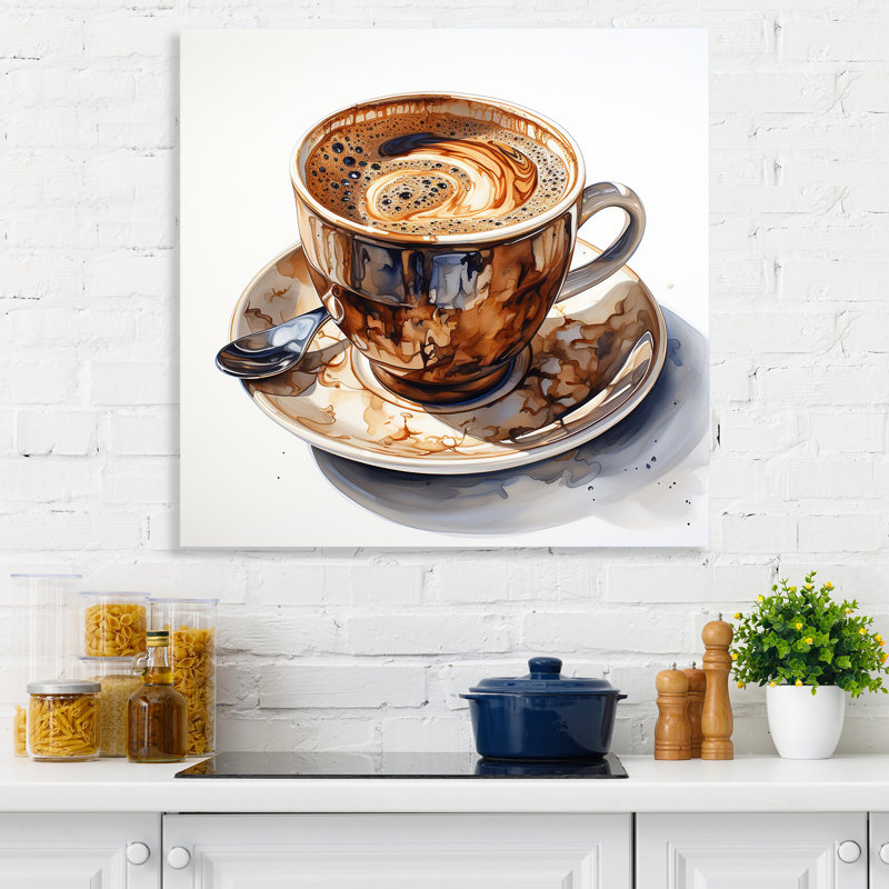 «Brown Coffee Cup Temptation III», art mural café, H 36 po x l 36 po x P 1,5 po