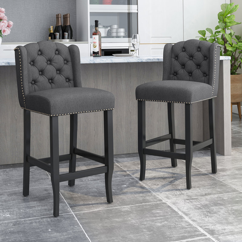 Tabourets à oreilles capitonnés en tissu, Tabouret de bar (siège d'une hauteur de 31 po), Gris anthracite