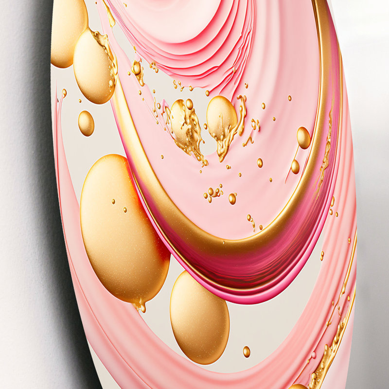 «Rose and Gold Abstract Circles II», spirales abstraites, art mural sur métal, L 16 po x H 16 po