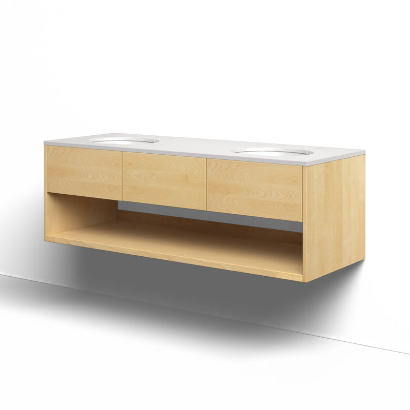 Redbridge 60'' Double Wall Mounted Bathroon Vanity with Quartz Top