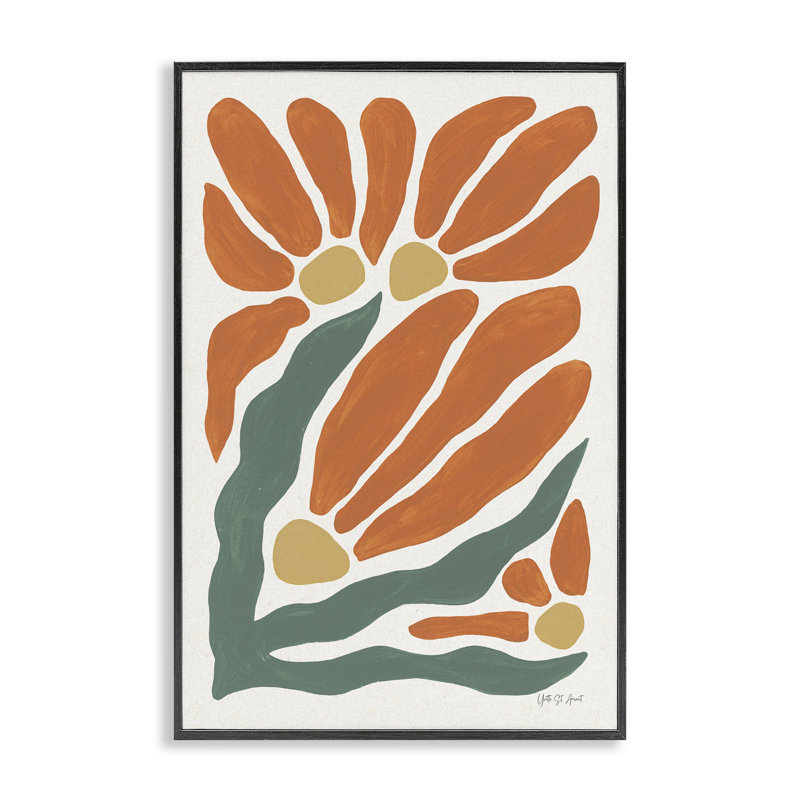 «Mid-Century Orange Blooms», art de la giclée encadrée, design par Yvette St. Amant, H 18 po x l 12 po