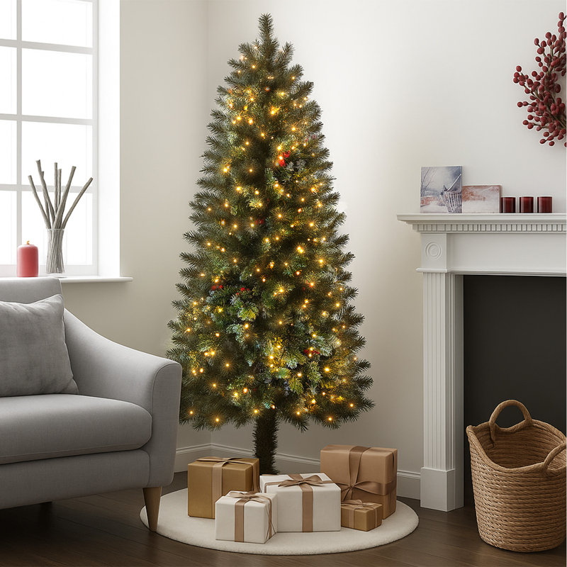 Pine Traditional LED Lightup Christmas Half Tree SX-0098L, 4.92' H