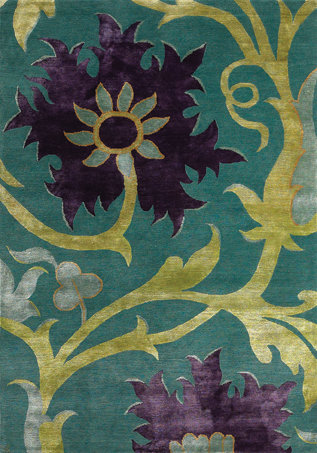 Trinidad Hand Woven Silk and Wool Floral Area Rug, Rectangle 8' x 10'