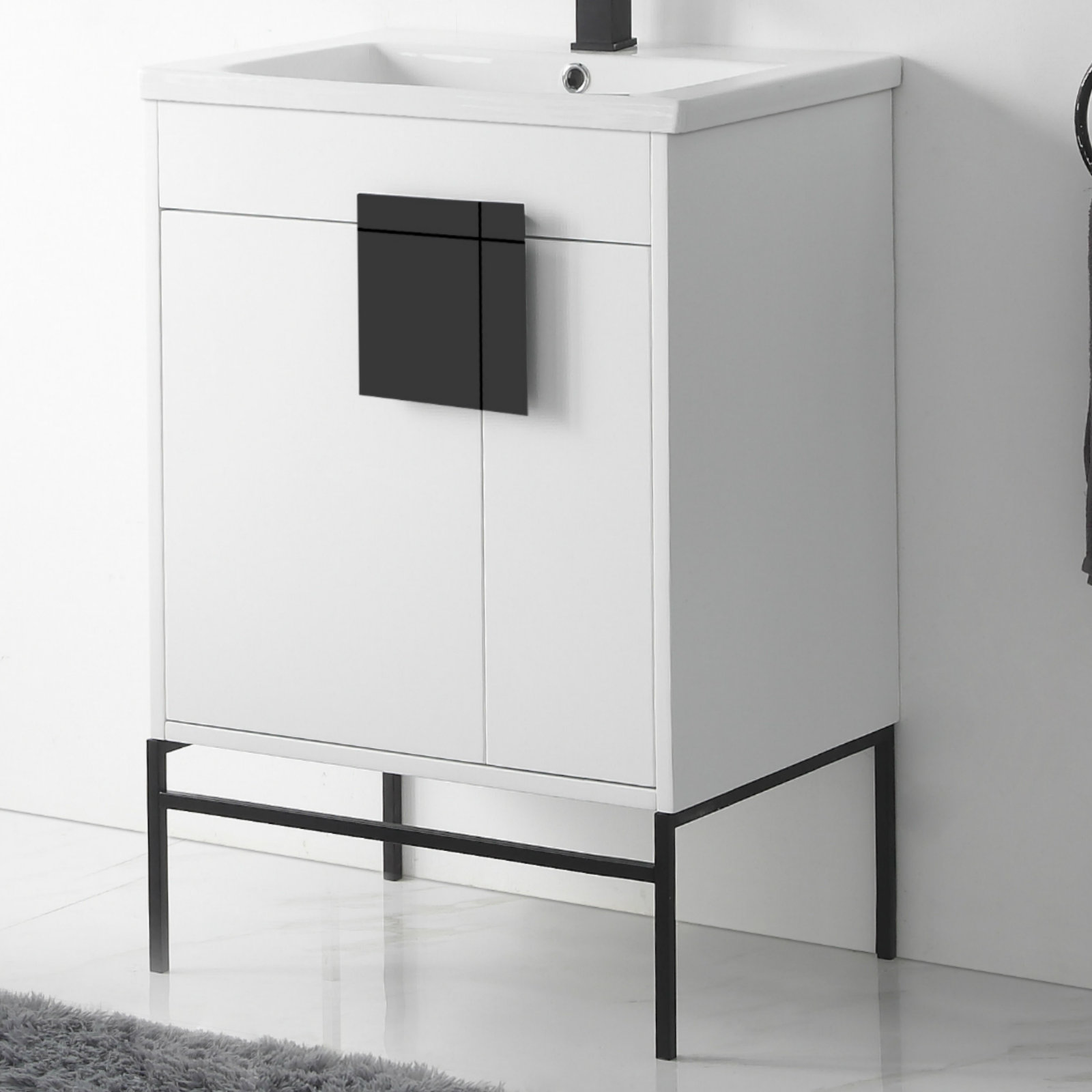 Maisie 24'' Single Bathroom Vanity, Black Matte, White