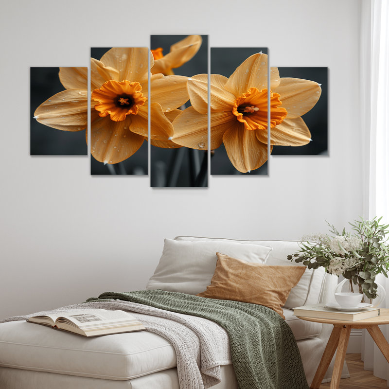 Monochromes jaune gris lumineux jonquilles de luxe - ensemble d'art mural jonquilles