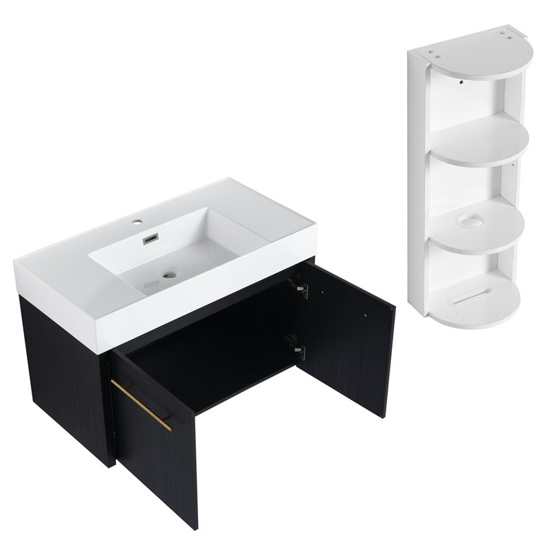 Meuble-lavabo mural 36 po avec lavabo et support de rangement, lavabo à rebords épais en résine