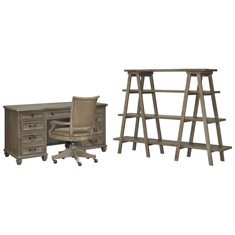 Credenza With Chair And Bookshelf, 3 Pieces: Desk, Chair, Bookshelf, Dovetail Gray
