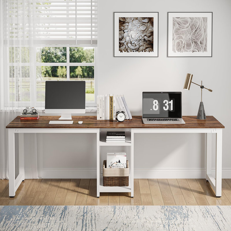 Metal Base Computer Desk, Brown, White