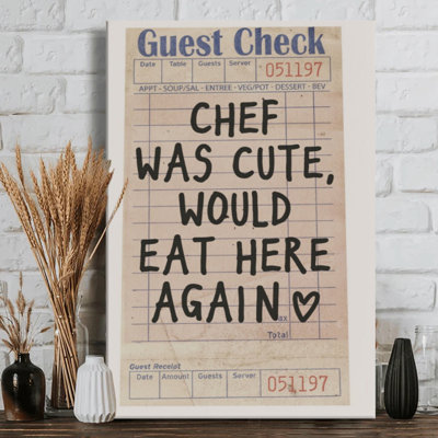 Chef Was Cute Funny Guest Check Handwritten Text Juno on Wrapped Canvas - 36" H x 24" W