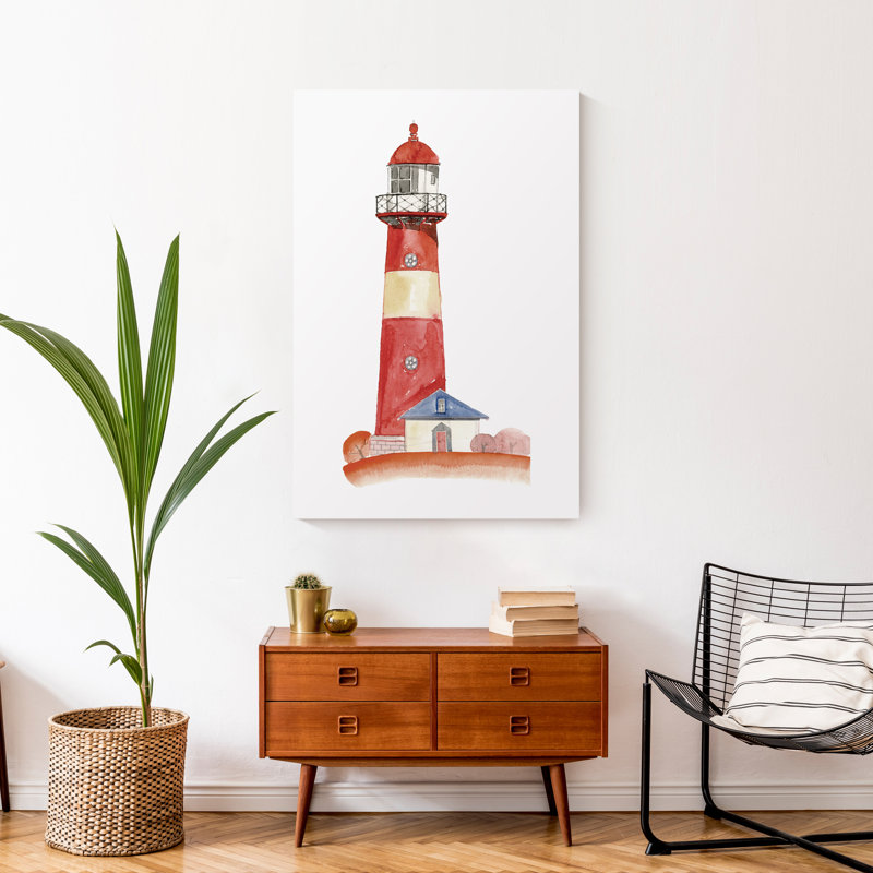 Phare rouge sur toile, H 36 po x l 24 po x P 1,25 po