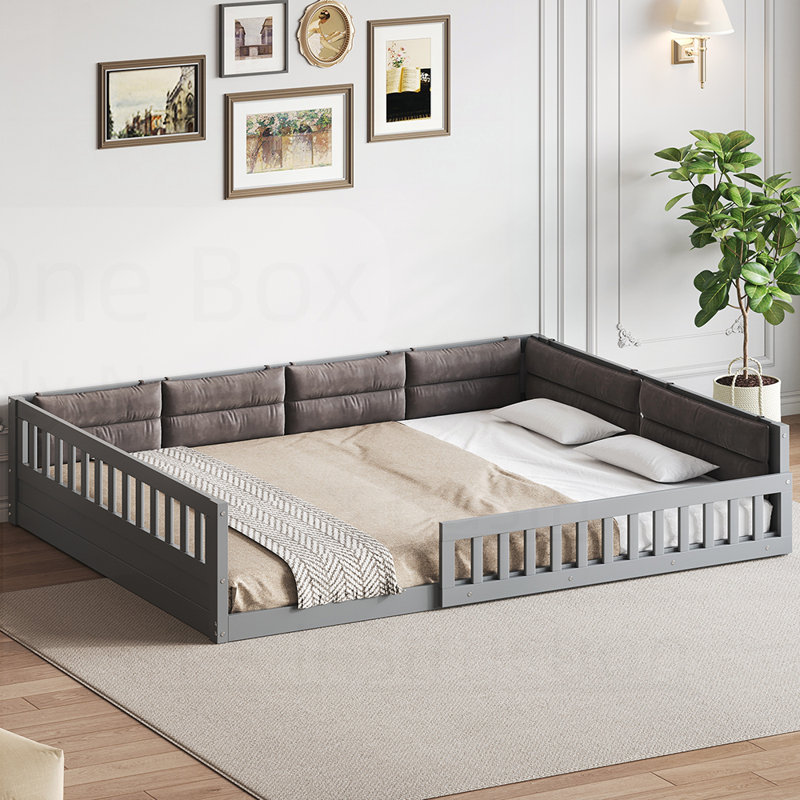 Lit plateforme tapissier en bois avec garde-corps et coussin pour le confort et la sécurité, pas besoin de sommier tapissier