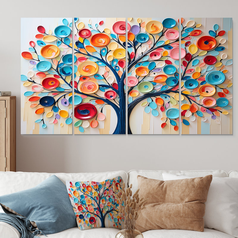 Colourful Abstract Tree I - Tree African 4 Piece Wall Art Decor, 28" H x 48" W