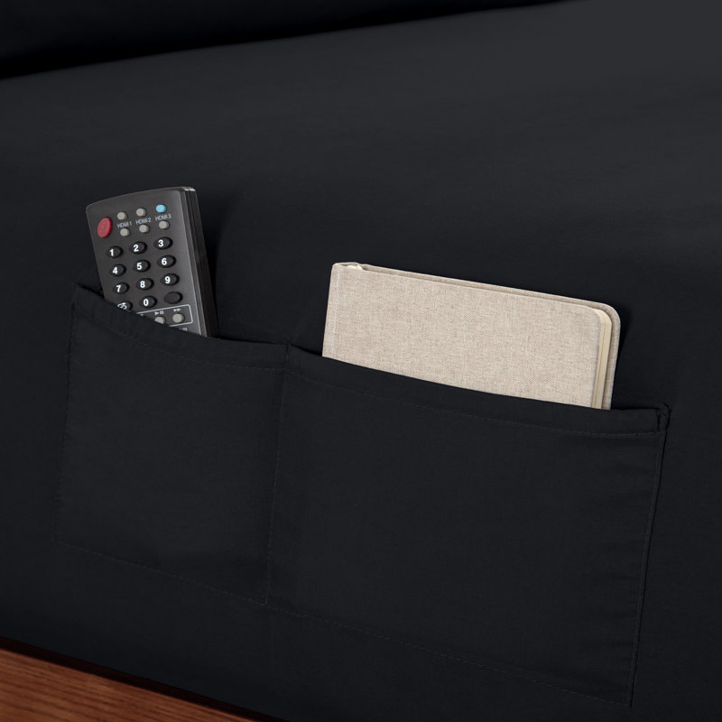 Dual Side Pocket Microfiber Fitted Sheet, Queen Fitted Sheet, Black